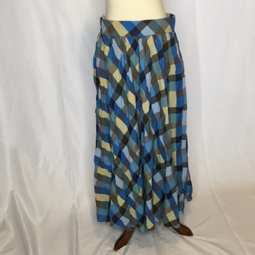 Stunning Gérard Ferret Boho Blue/Brown Plaid Skirt